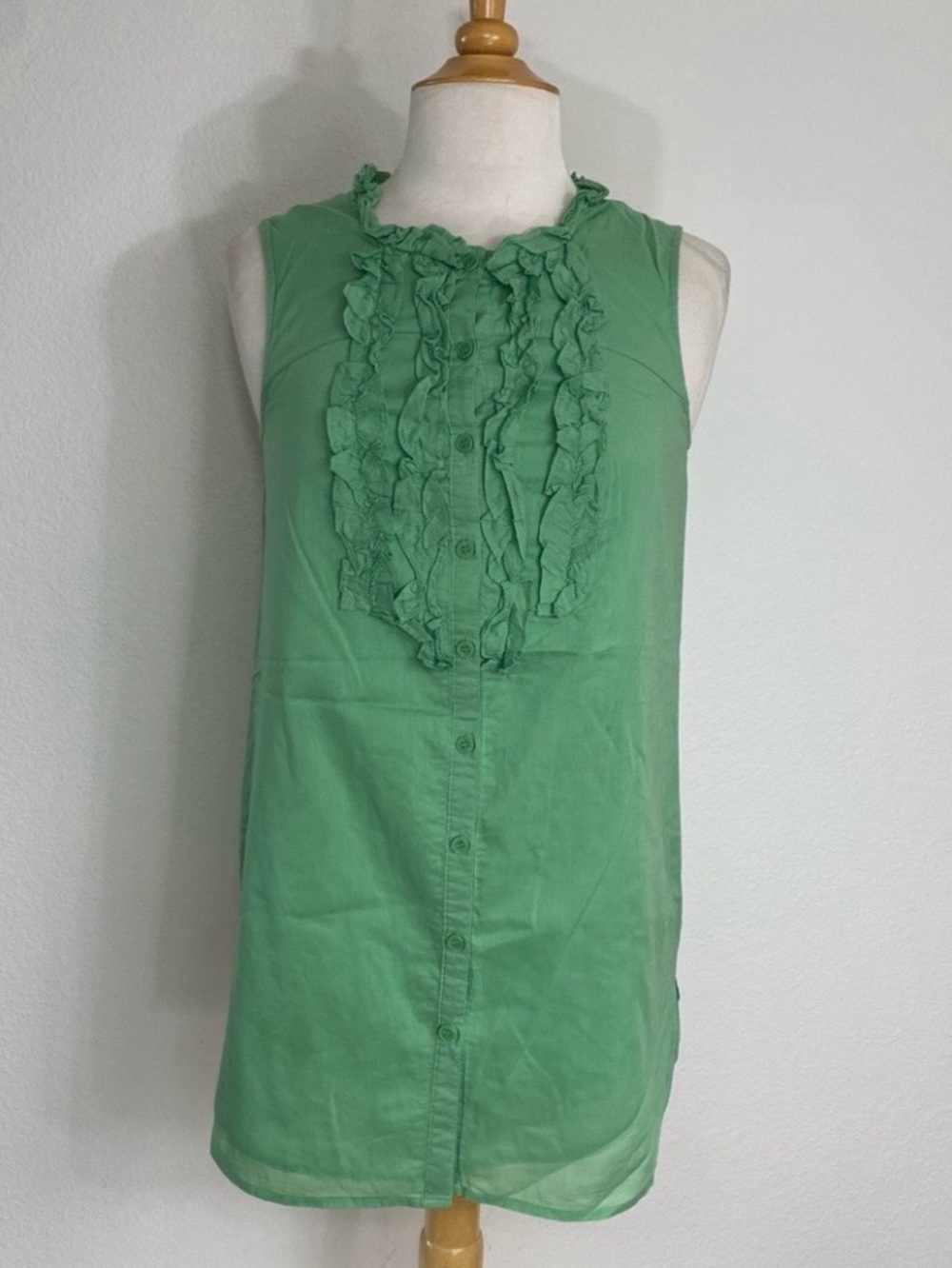 3/$25 Style & Co. Women's Green Cotton Sleeveless Ruffle Tunic Blouse Size 4